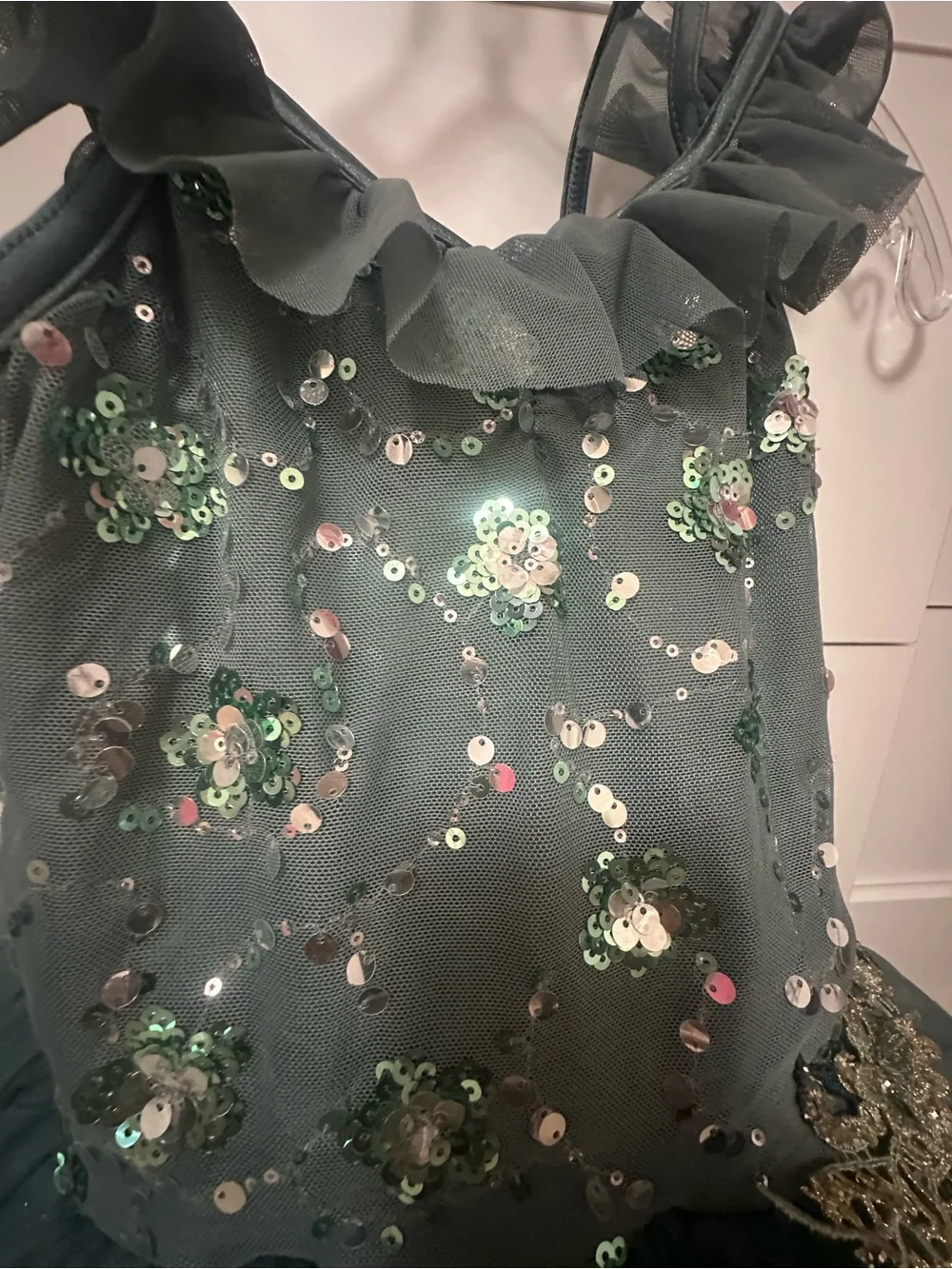 Kids Custom Green Sequin Tulle Costume / Dance Dress size 9/10